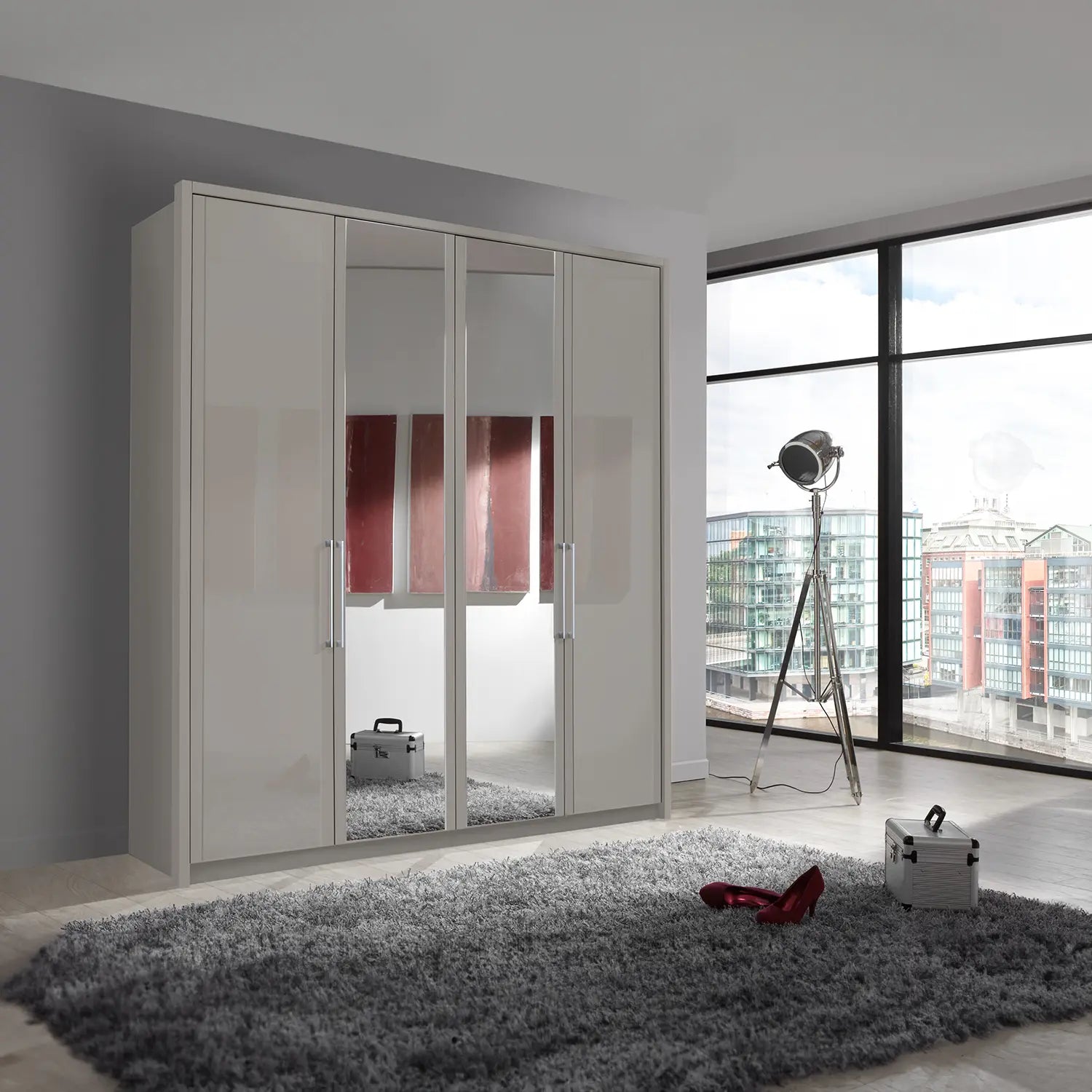 Wiemann Bristol Pebble Grey 4 Door Wardrobe With Mirror 