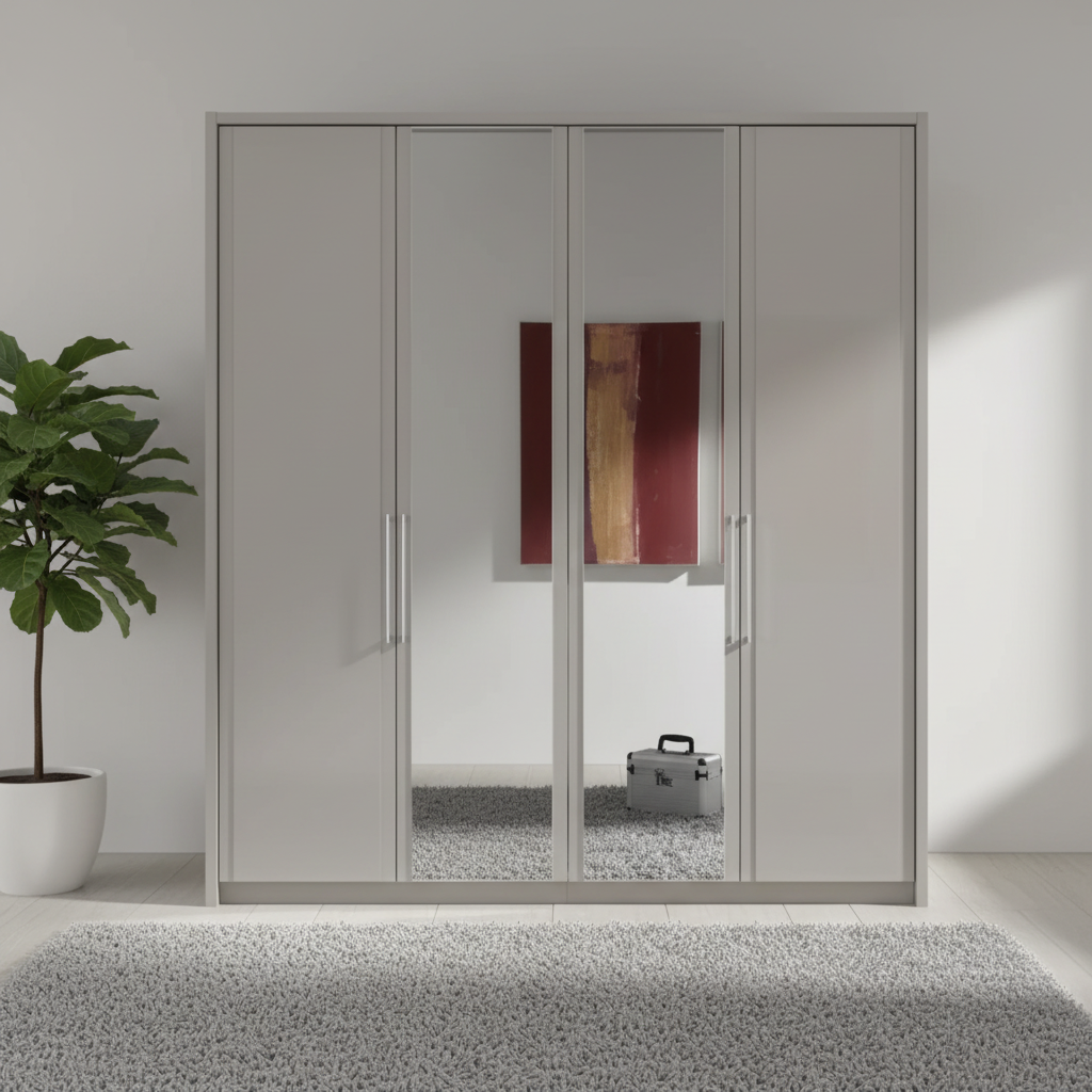Wiemann Bristol Pebble Grey 4 Door Wardrobe With Mirror