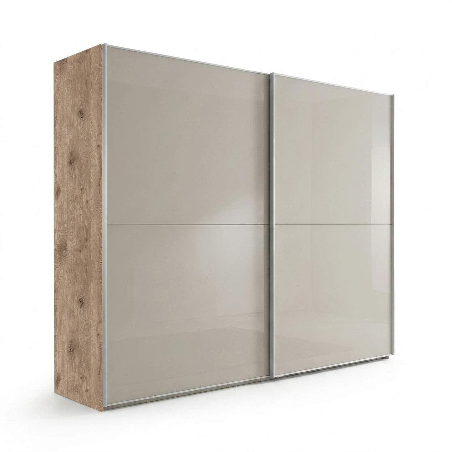 Wiemann Bristol Berlin Rustic Oak Carcase and Pebble Grey Glass Sliding Door Wardrobe in 150cm, 200cm, 250cm and 300cm widths.