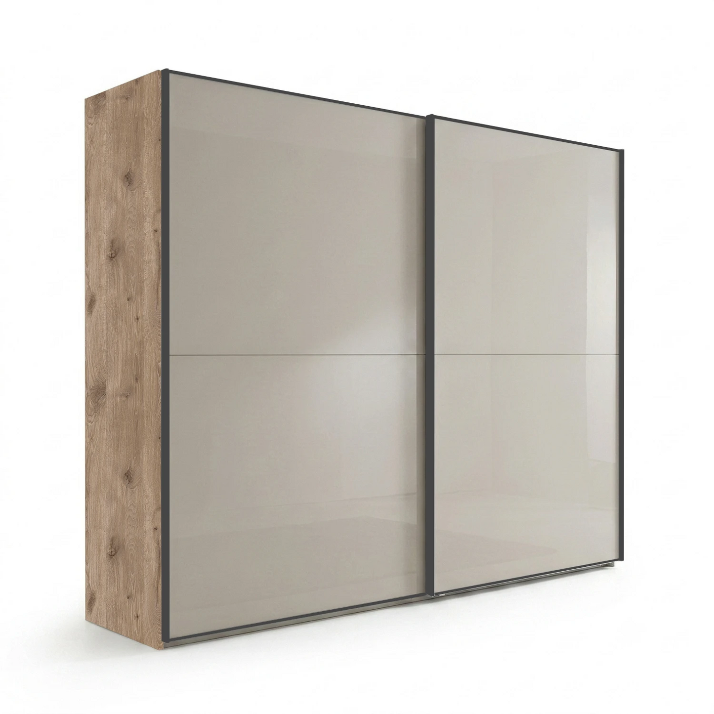 Wiemann Bristol Berlin Rustic Oak Carcase and Pebble Grey Glass Sliding Door Wardrobe in 150cm, 200cm, 250cm and 300cm widths.