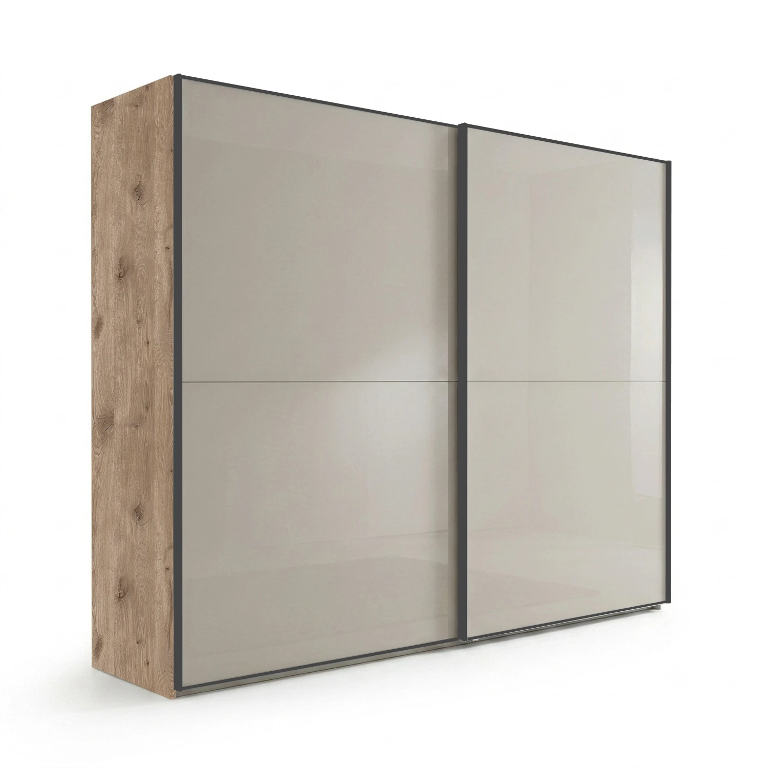 Wiemann Bristol Berlin Rustic Oak Carcase and Pebble Grey Glass Sliding Door Wardrobe in 150cm, 200cm, 250cm and 300cm widths.