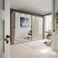 Wiemann Bristol Berlin Rustic Oak Carcase and Pebble Grey Glass Sliding Door Wardrobe with Mirror and Lights in 160cm, 210cm, 260cm and 310cm widths.