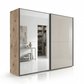 Wiemann Bristol Berlin Nordic Oak Carcase and Pebble Grey Glass Sliding Door Wardrobe with Mirror Slate Handles in 150cm, 200cm, 250cm and 300cm widths.