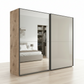 Wiemann Bristol Berlin Nordic Oak Carcase and Pebble Grey Glass Sliding Door Wardrobe with Mirror in 150cm, 200cm, 250cm and 300cm widths.
