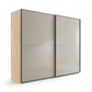 Wiemann Bristol Berlin Oak Carcase and Pebble Grey Glass Sliding Door Wardrobe with Slate handles in 150cm, 200cm, 250cm and 300cm widths.