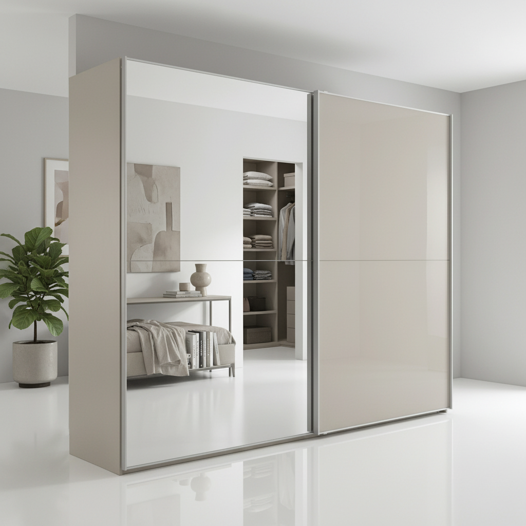 Wiemann Bristol Berlin Pebble Grey Glass Sliding Door Wardrobe with Mirror in 150cm, 200cm, 250cm and 300cm widths.