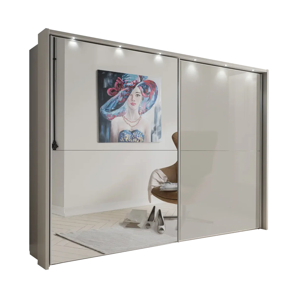 Wiemann Bristol Pebble Grey Sliding Door Wardrobe With Mirror.