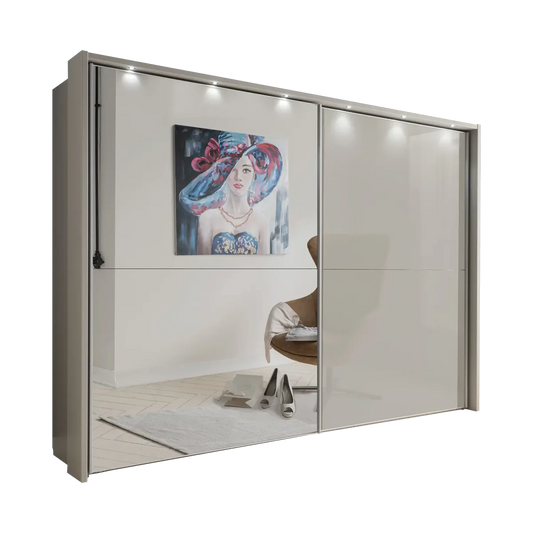 Wiemann Bristol Pebble Grey Sliding Door Wardrobe With Mirror.