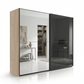 Wiemann Bristol Berlin Rustic Oak Carcase and Graphite Glass Sliding Door Wardrobe with Mirror 