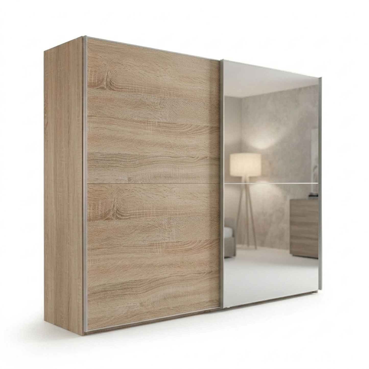 Wiemann Bristol Berlin Rustic Oak Sliding Door Wardrobe with Mirror and Silver Handles in 150cm, 200cm, 250cm and 300cm widths.