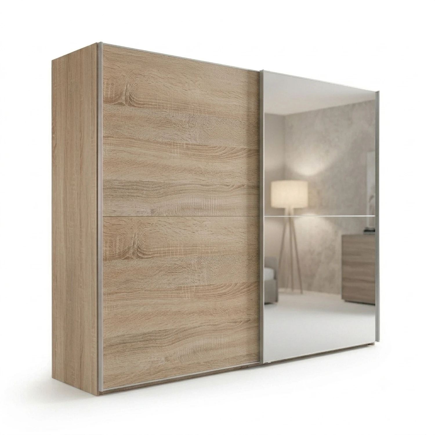 Wiemann Bristol Berlin Rustic Oak Sliding Door Wardrobe with Mirror and Silver Handles in 150cm, 200cm, 250cm and 300cm widths.