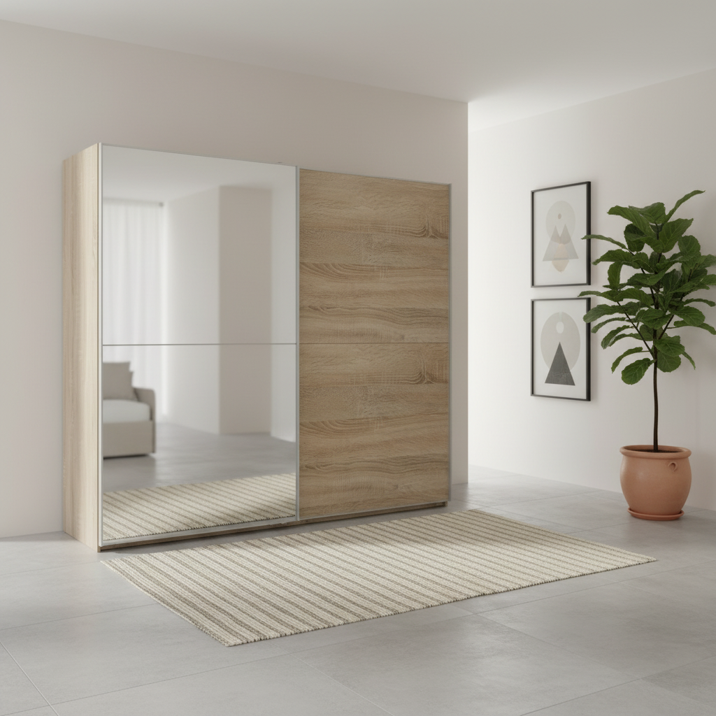 Wiemann Bristol Berlin Noridc Oak Sliding Door Wardrobe with Mirror in 150cm, 200cm, 250cm and 300cm widths.