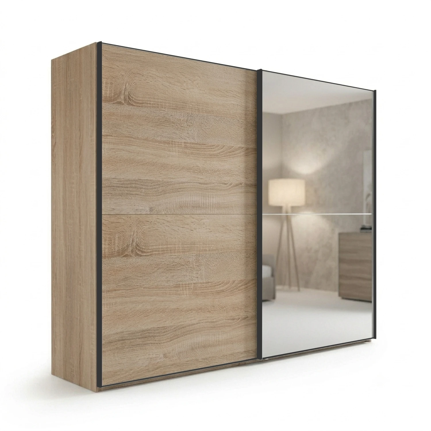 Wiemann Bristol Berlin Rustic Oak Sliding Door Wardrobe with Mirror and Slate Handles in 150cm, 200cm, 250cm and 300cm widths.