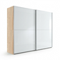 Wiemann Bristol Berlin White Glass Sliding Door Wardrobe, Carcase in Rustic Oak finish , Available in Width size 150cm, 200cm, 250cm and 300cm. Free Delivery and Assembly