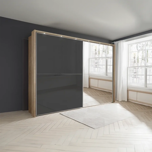 Wiemann Bristol Rustic Oak and Graphite Sliding Door Wardrobe 
