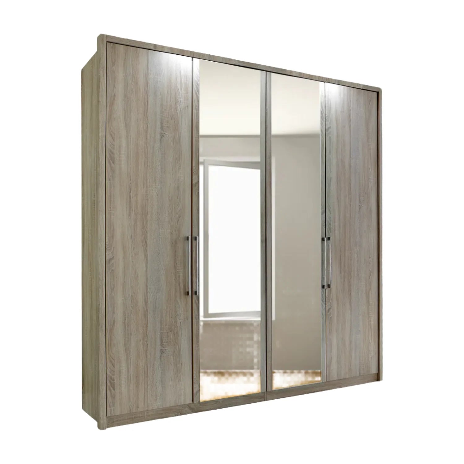 Wiemann Bristol Rustic Oak and Mirror Front 4 Door Wardrobe 