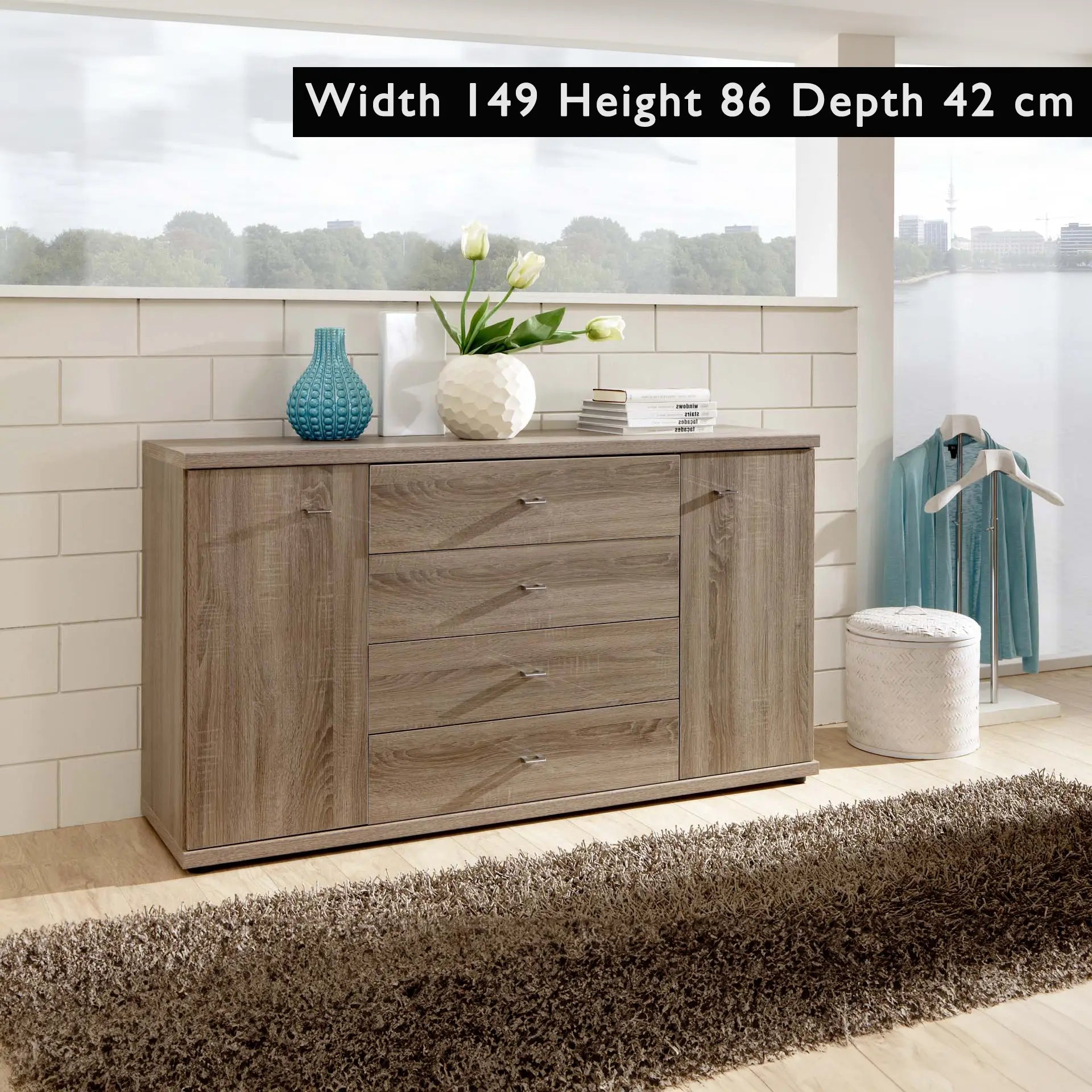 Wiemann Bristol Rustic Oak and Mirror Front 4 Door Wardrobe 