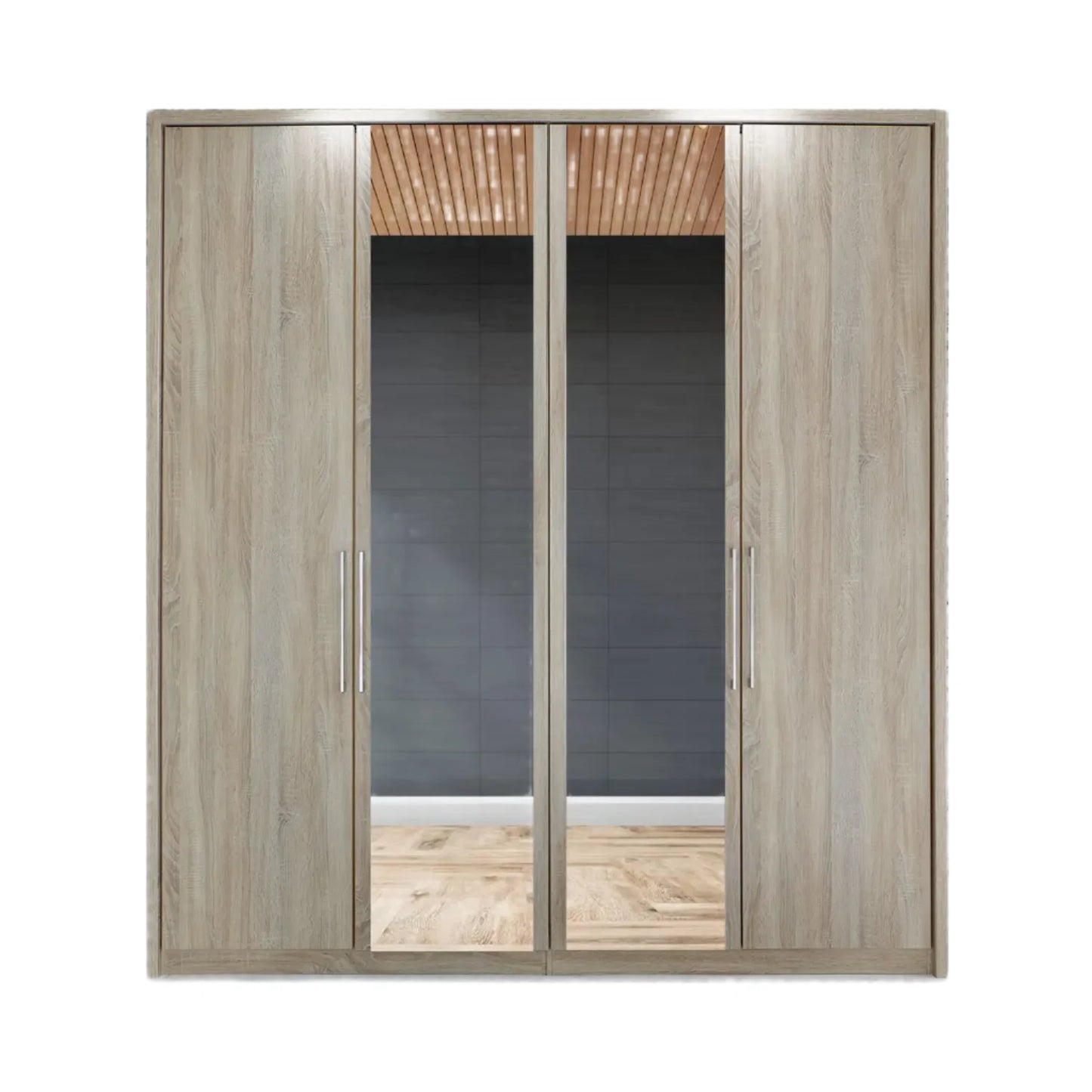 Wiemann Bristol Rustic Oak and Mirror Front 4 Door Wardrobe 