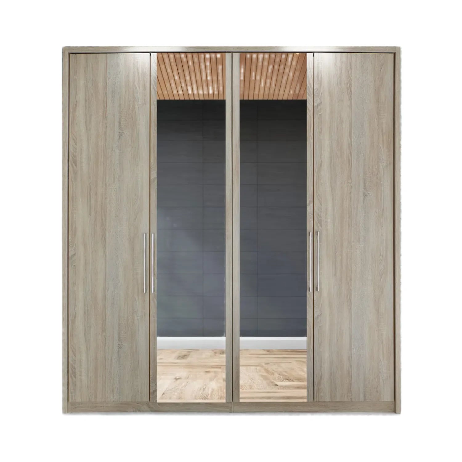Wiemann Bristol Rustic Oak and Mirror Front 4 Door Wardrobe 