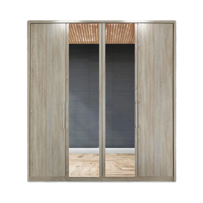 Wiemann Bristol Rustic Oak and Mirror Front 4 Door Wardrobe 