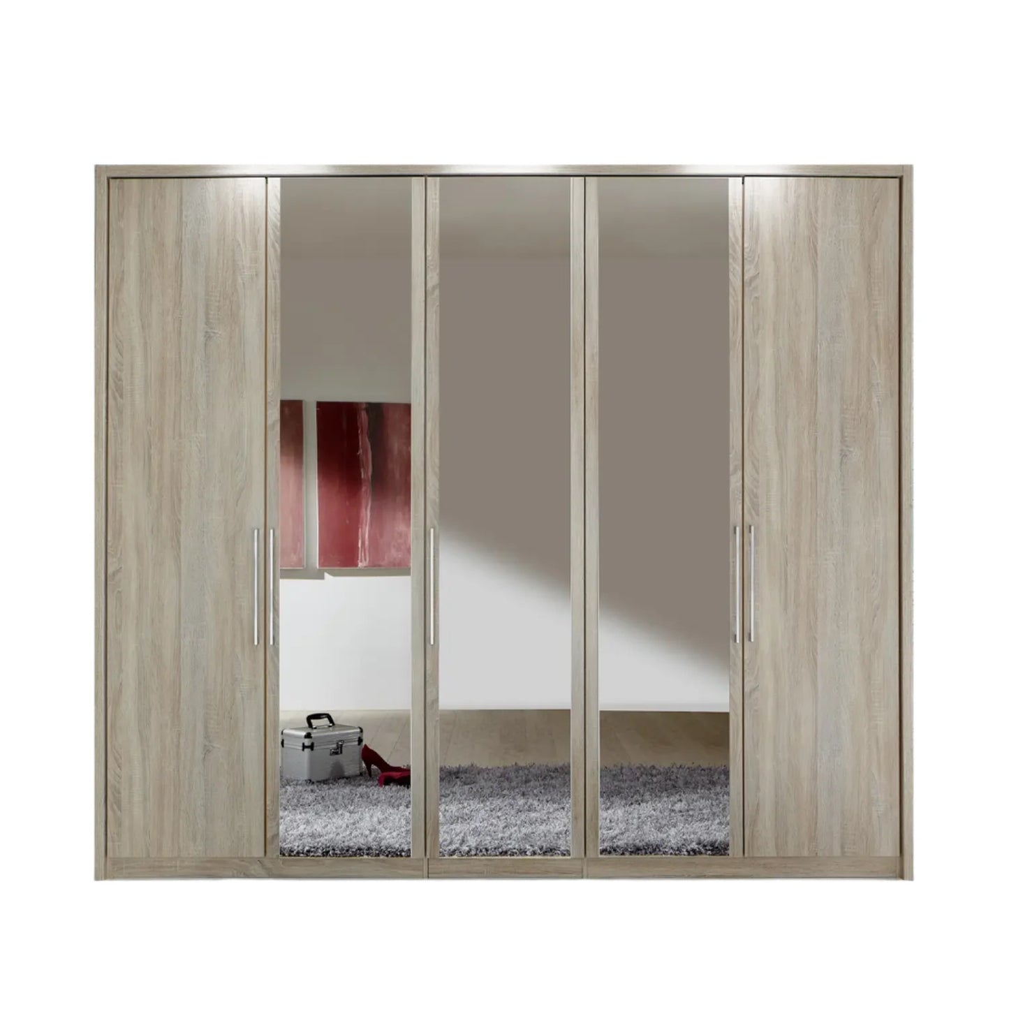 Wiemann Bristol Rustic Oak and Mirror Front 4 Door Wardrobe