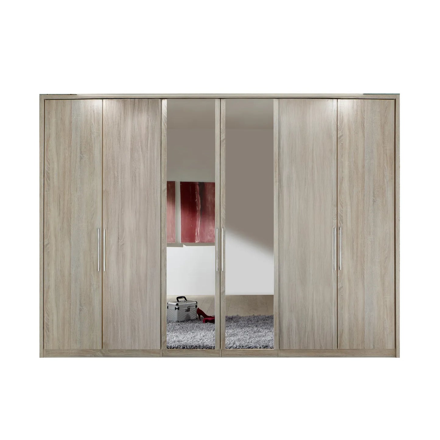 Wiemann Bristol Rustic Oak and Mirror Front 4 Door Wardrobe