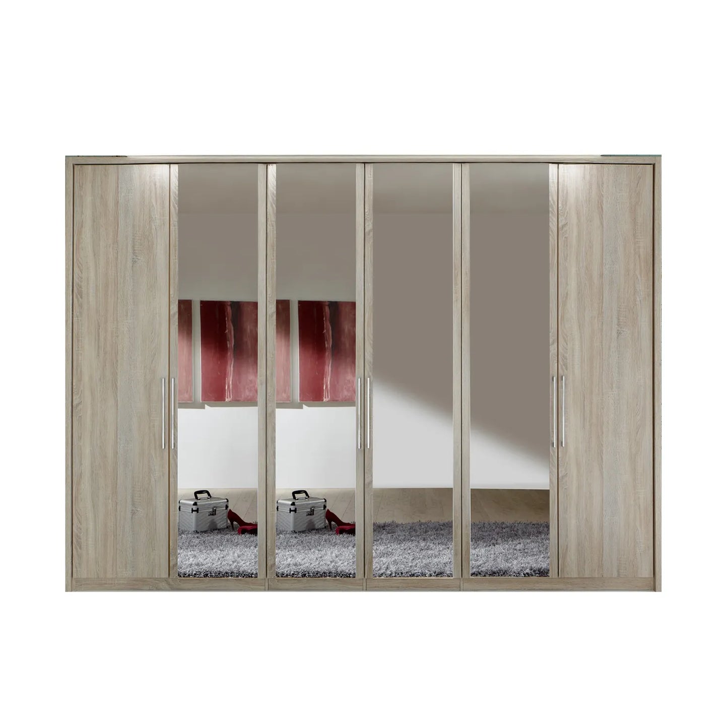 Wiemann Bristol Rustic Oak and Mirror Front 4 Door Wardrobe