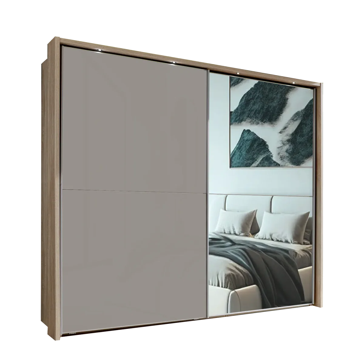 Wiemann Bristol Rustic Oak and Pebble Grey Sliding Door Wardrobe With Mirror