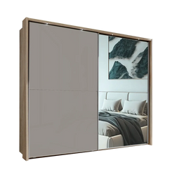 Wiemann Bristol Rustic Oak and Pebble Grey Sliding Door Wardrobe With Mirror