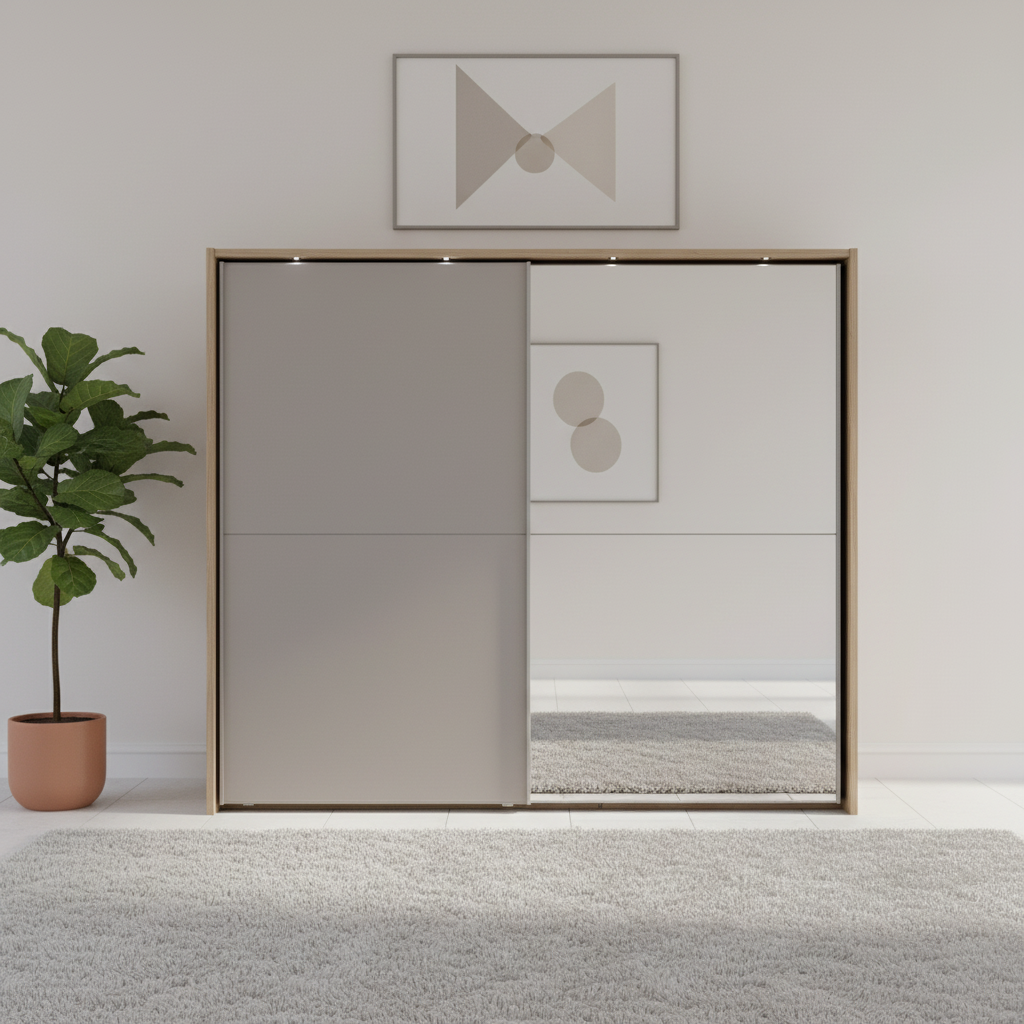 Wiemann Bristol Rustic Oak and Pebble Grey Sliding Door Wardrobe With Mirror