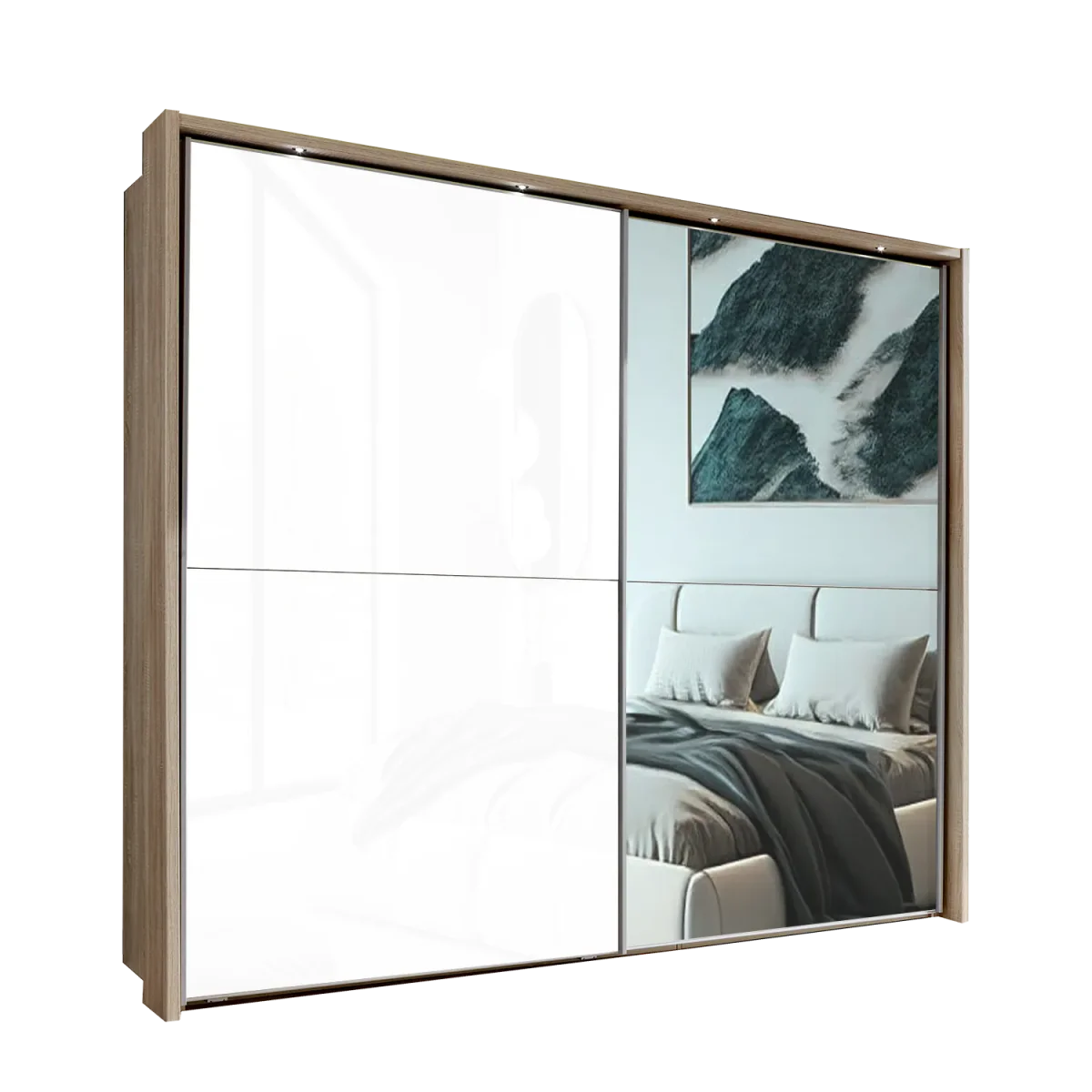 Wiemann Bristol Rustic Oak and White Sliding Door Wardrobe With Mirror 