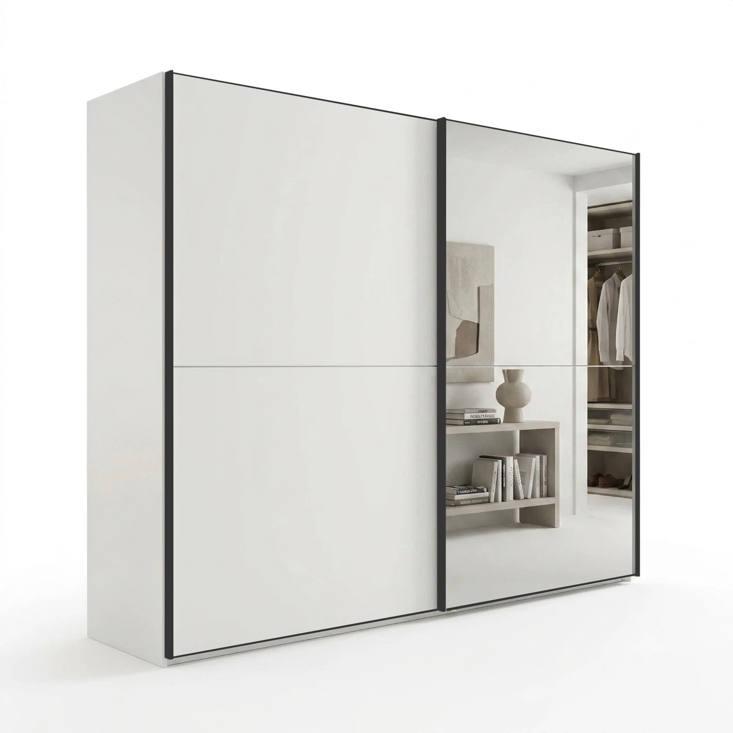 Wiemann Bristol Berlin White Sliding Door Wardrobe with Mirror and Slate Handles in 150cm, 200cm, 250cm and 300cm widths.