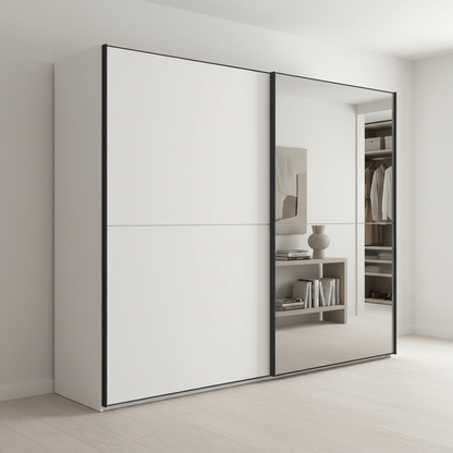 Wiemann Bristol Berlin White Sliding Door Wardrobe with Mirror and Slate Handles in 150cm, 200cm, 250cm and 300cm widths.