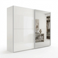 Wiemann Bristol Berlin White Glass Sliding Door Wardrobe with Mirror and Silver Handles in 150cm, 200cm, 250cm and 300cm widths.