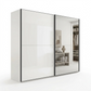 Wiemann Bristol Berlin White Glass Sliding Door Wardrobe with Mirror and Slate Handles in 150cm, 200cm, 250cm and 300cm widths.