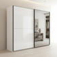 Wiemann Bristol Berlin White Glass Sliding Door Wardrobe with Mirror and Slate Handles in 150cm, 200cm, 250cm and 300cm widths.