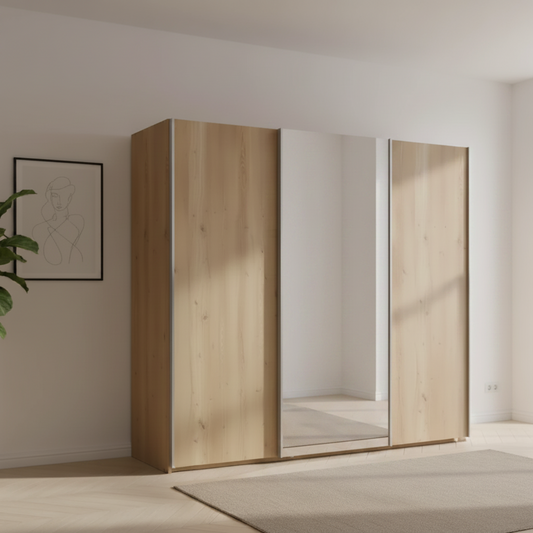 Wiemann Brixton Oak Effect 3 Door Sliding Wardrobe with Mirror - W250cm