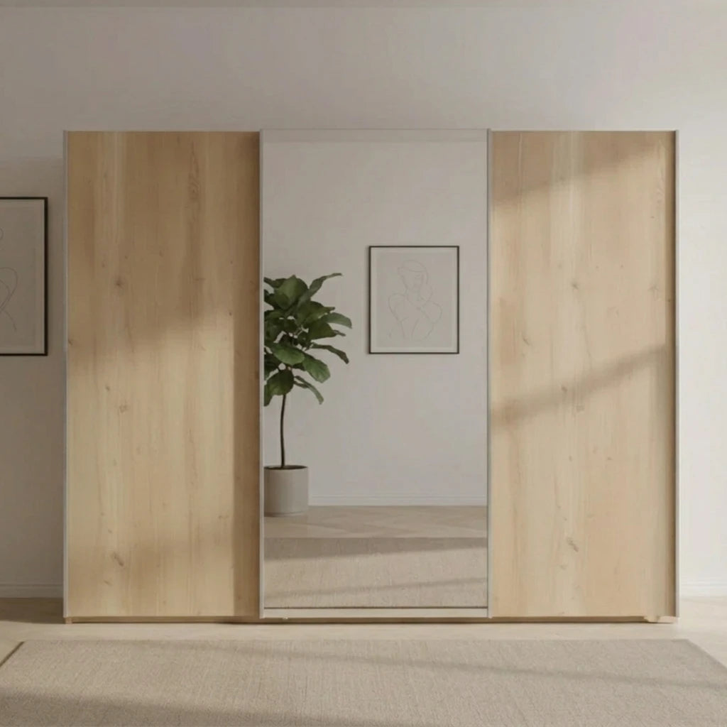Wiemann Brixton Oak Effect 3 Door Sliding Wardrobe with Mirror Width 300cm
