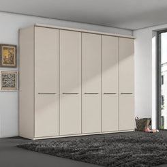 German-made Wiemann Cairns 5 door wardrobe, 250cm, in white, pebble grey, champagne, graphite or sage green. Cornice included. Free delivery.