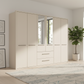 Wiemann Kairns 6 Door Large wardrobe with Mirror on the centre Door and 2 Drawers underneath in Champagne Colour Width 300cm