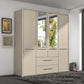 German-made Wiemann Cairns 4 door wardrobe with two drawers and two Mirror doors in Champagne Colour, 200cm wide. 