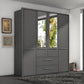 German-made Wiemann Cairns 4 door wardrobe with two drawers and two Mirror doors in Graphite Colour, 200cm wide. 