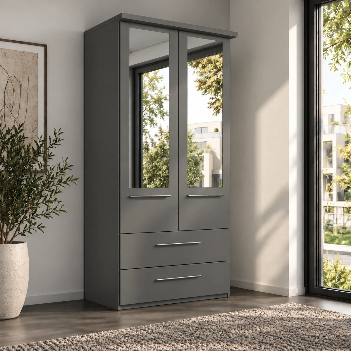 Wiemann Cairns two door wardrobe with two drawers and Mirror in Graphite