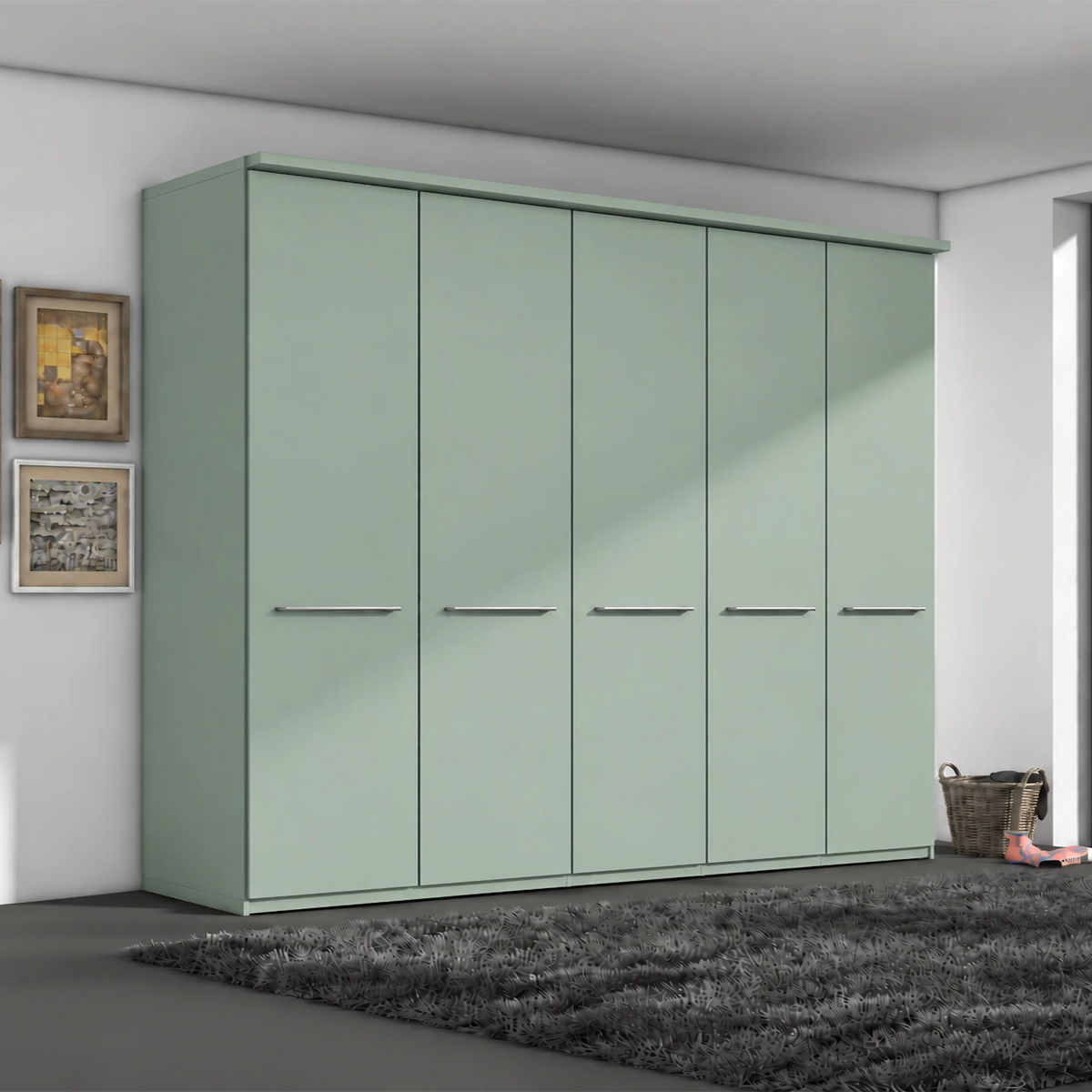 Wiemann Cairns Sage Green Large W250cm five door hinged wardrobe with cornice