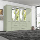 Wiemann Cairns 6 Door Hinged Wardrobe With Four Drawers and Mirrors   Width 306 Height 220cm in Sage Green Colour