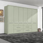 Wiemann Cairns 6 Door Hinged Wardrobe With Four Drawers Width 306 Height 220cm in Sage Green Colour