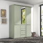 Wiemann Cairns Sage green three door wardrobe with Cornice, two drawers and Mirror on the Middle Door 