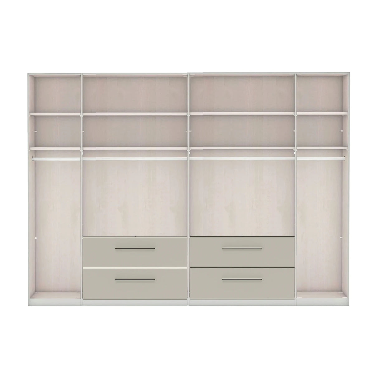 Interior details of Wiemann Cairns 6 Door Hinged Wardrobe With Four Drawers and Mirrors   Width 306 Height 220cm 