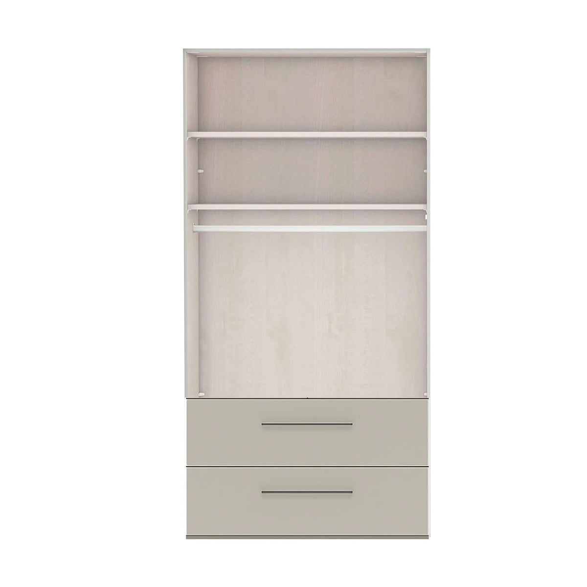 Wiemann Cairns wardrobe interior showing two adjustable shelves and a hanging rail