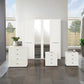 A modern Wiemann Cairns 4 Piece bedroom furniture set consisting of a four-door wardrobe with Mirror, a four-drawer chest, a pair of three-drawer bedside table in White colour